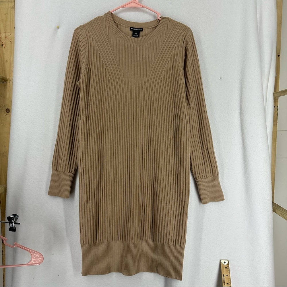 Club Monaco Long Sleeve Sweater Dress Womens Medium Tan